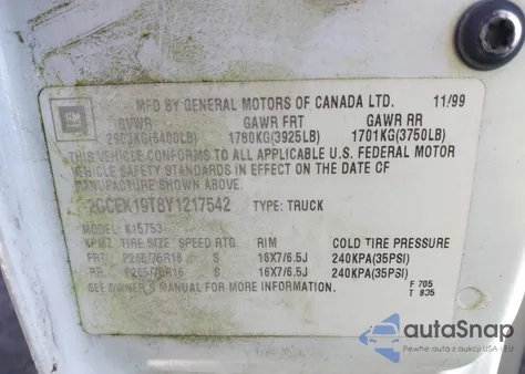 2000 Chevrolet Silverado 1500 Ls from USA, damaged, VIN 2GCEK19T8Y1217542